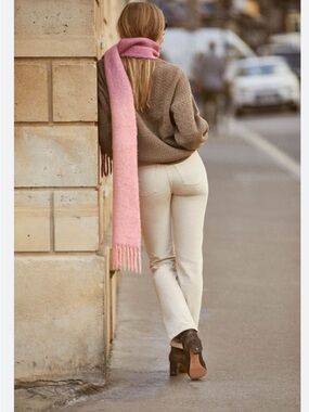 Rouje Pink Long Fringe Scarf with Neutral Accents Thea Rose Alpaca scarf